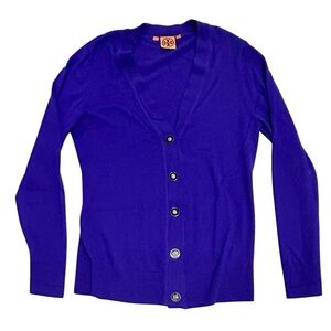 Tory Burch Merino Wool Cardigan Sweater | Size XL | Royal Blue